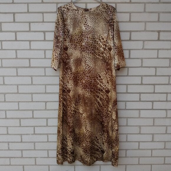 Amish Mennonite Cape Dress 44"B 40"W Handmade Modest Brown Beige Snake Print - Picture 1 of 8